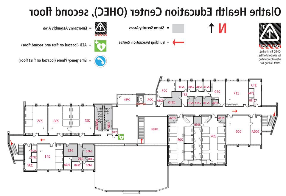 Room locations for OHEC second floor.