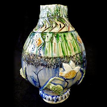 Colorful, textured ceramic vase