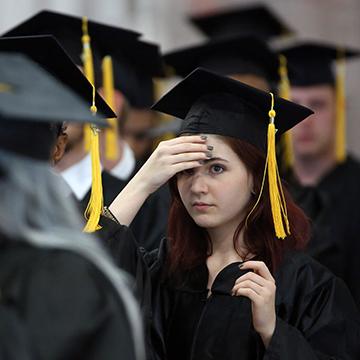 Woman in line to receive diploma